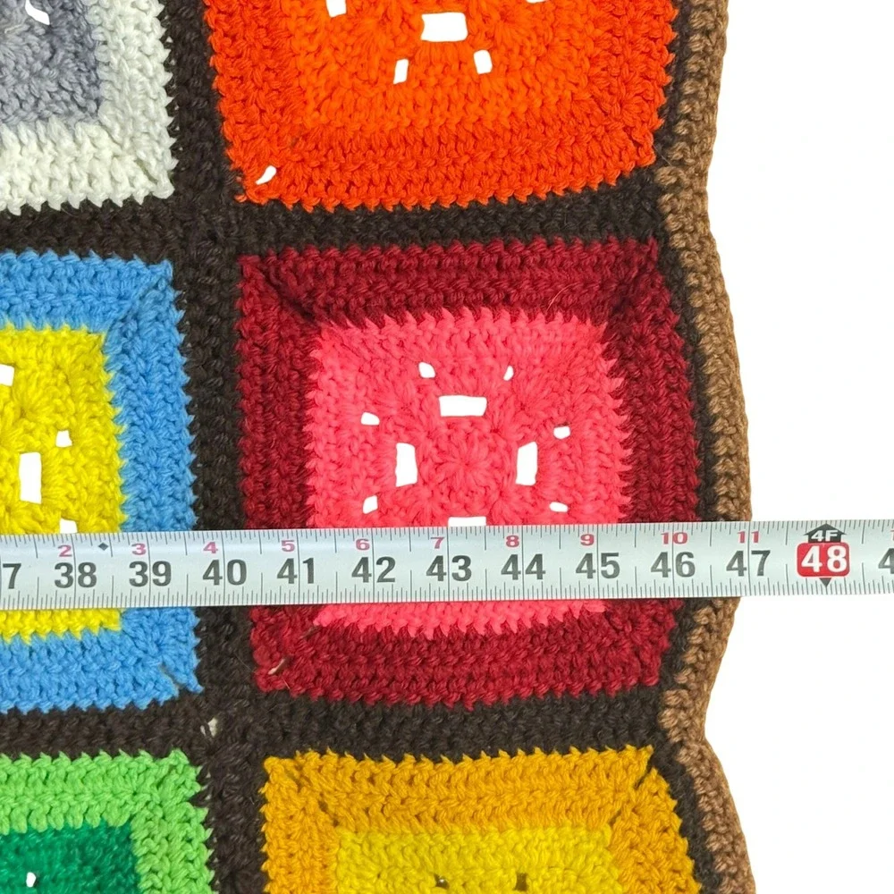 Handmade Crochet Granny Square Afghan Blanket 54x47 Multi-Color Retro Boho Throw